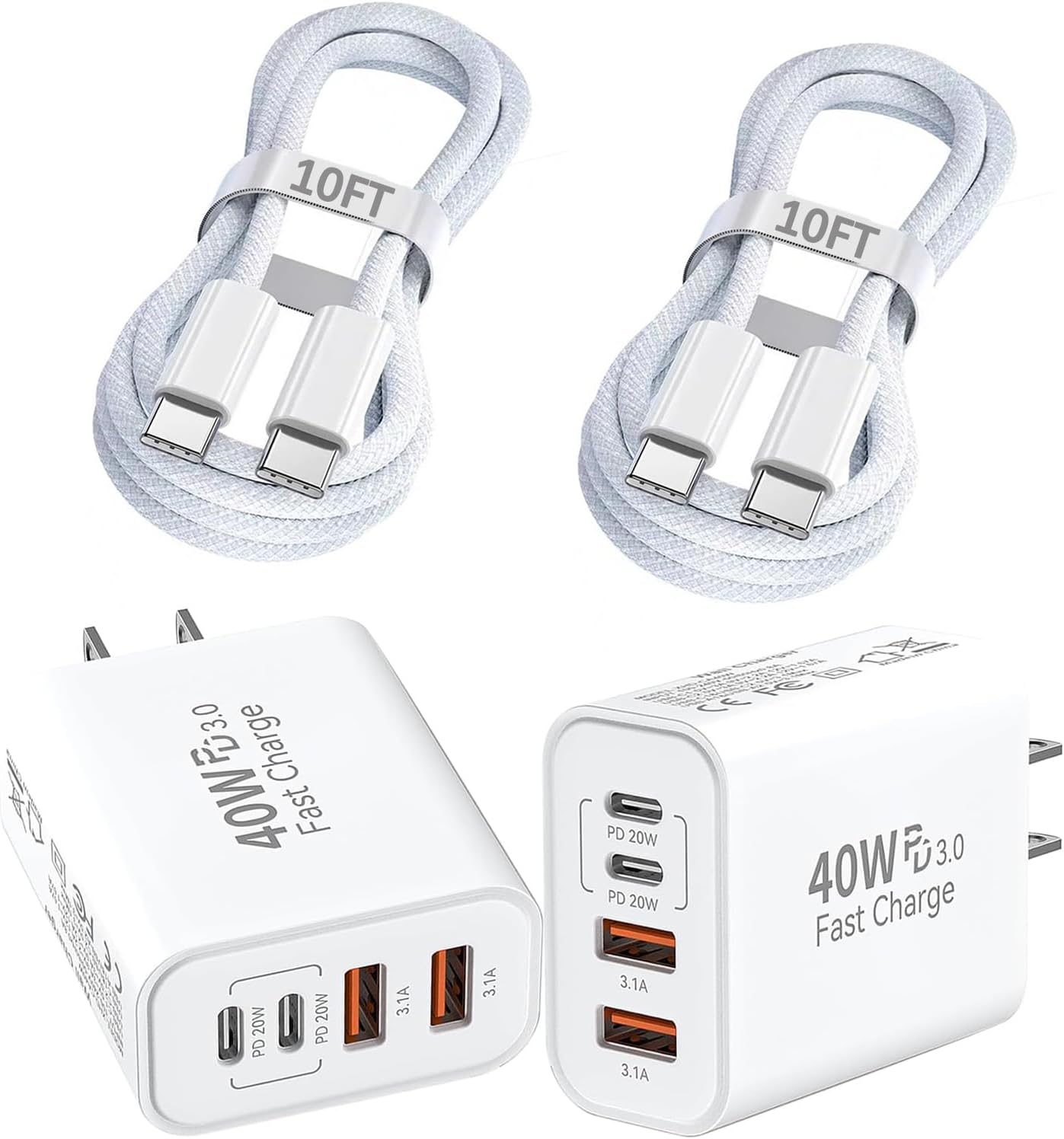 iPhone 17 4-Port USB C Charger Block Fast Charging 2Pack