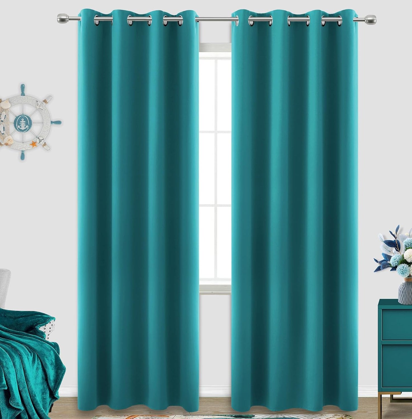 KOUFALL Teal Curtains 96 Inches Long for Bedroom and Living Room
