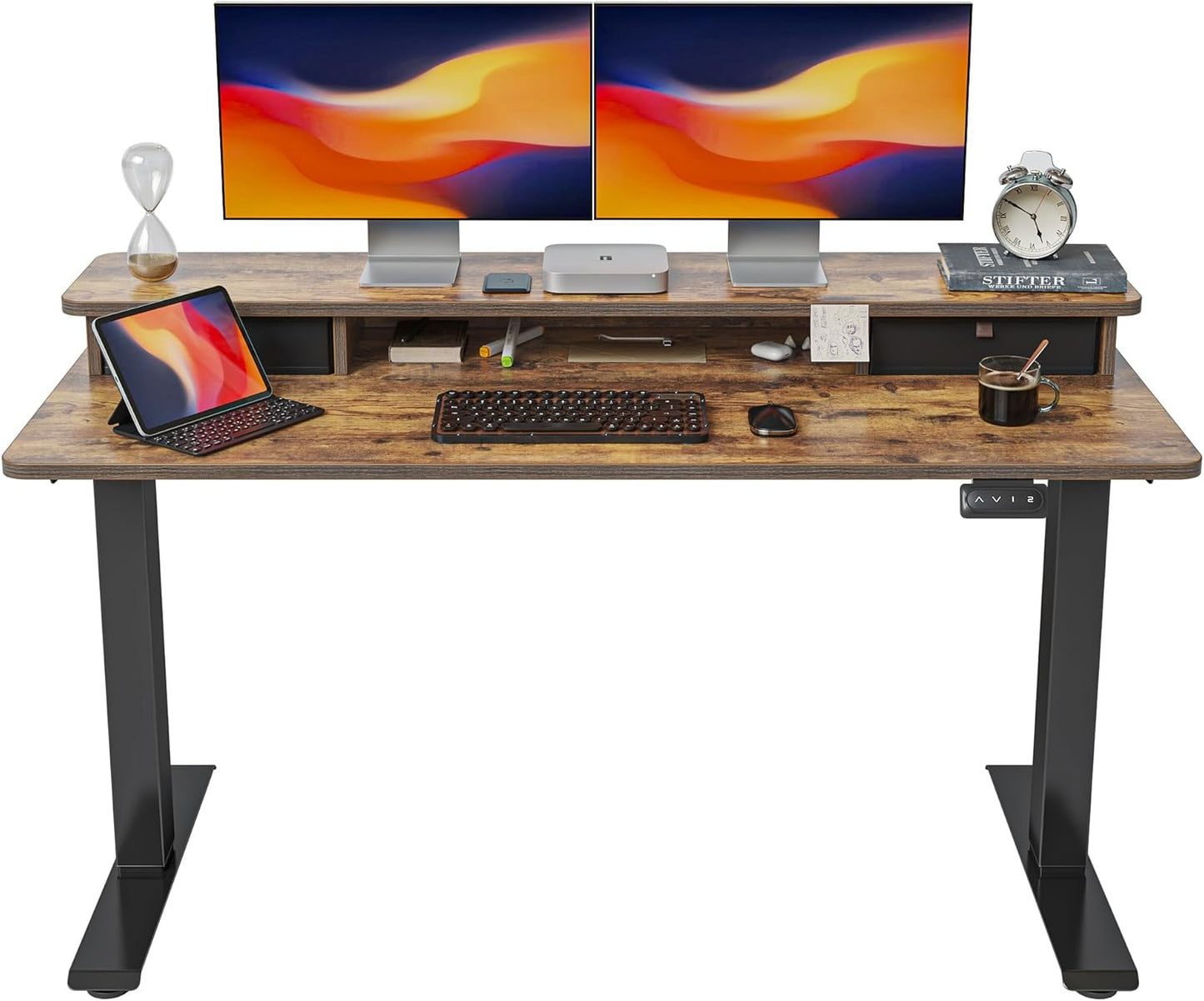 FEZIBO Electric Standing Desk: Height Adjustable with Double Drawer