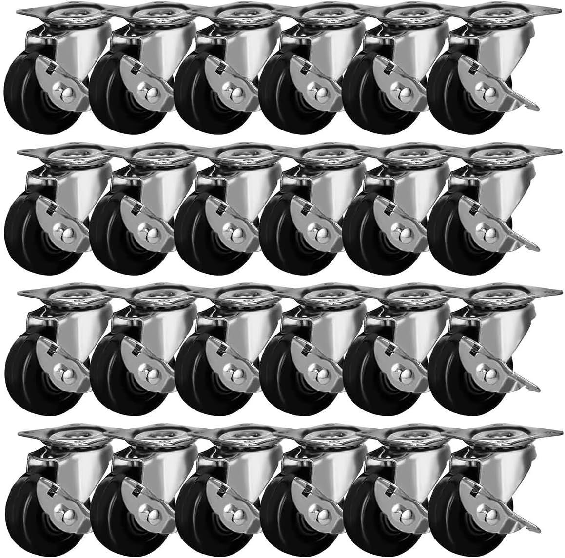 24 Pack 2in Swivel Caster Wheels with Brake for Easy Movement