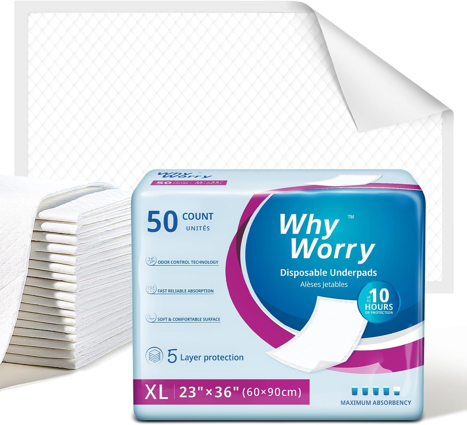 WhyWorry Extra Large Disposable Bed Pads for Ultimate Protection