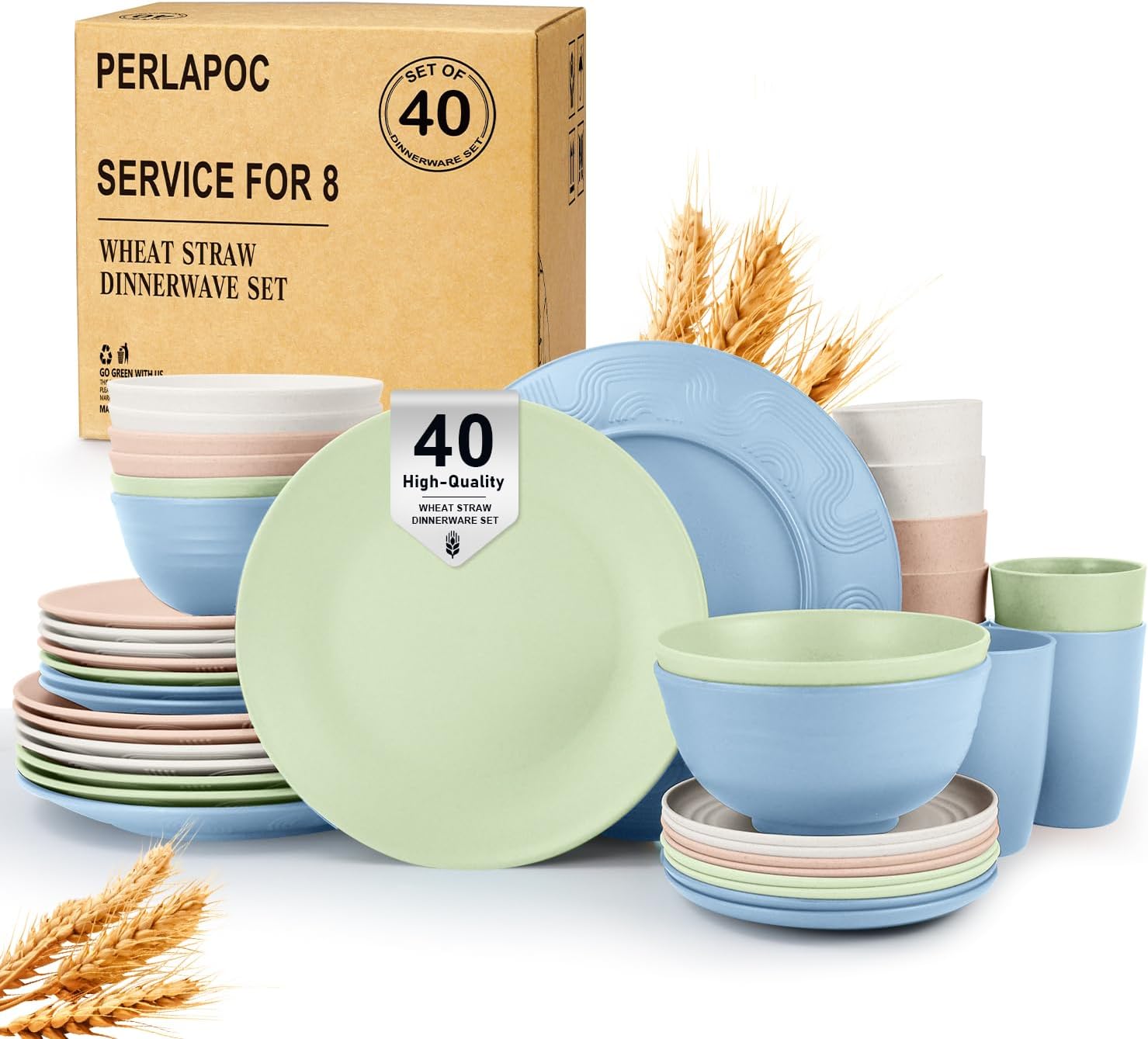 40 PCS Wheat Straw Dinnerware Sets for 8 - Unbreakable Dishes