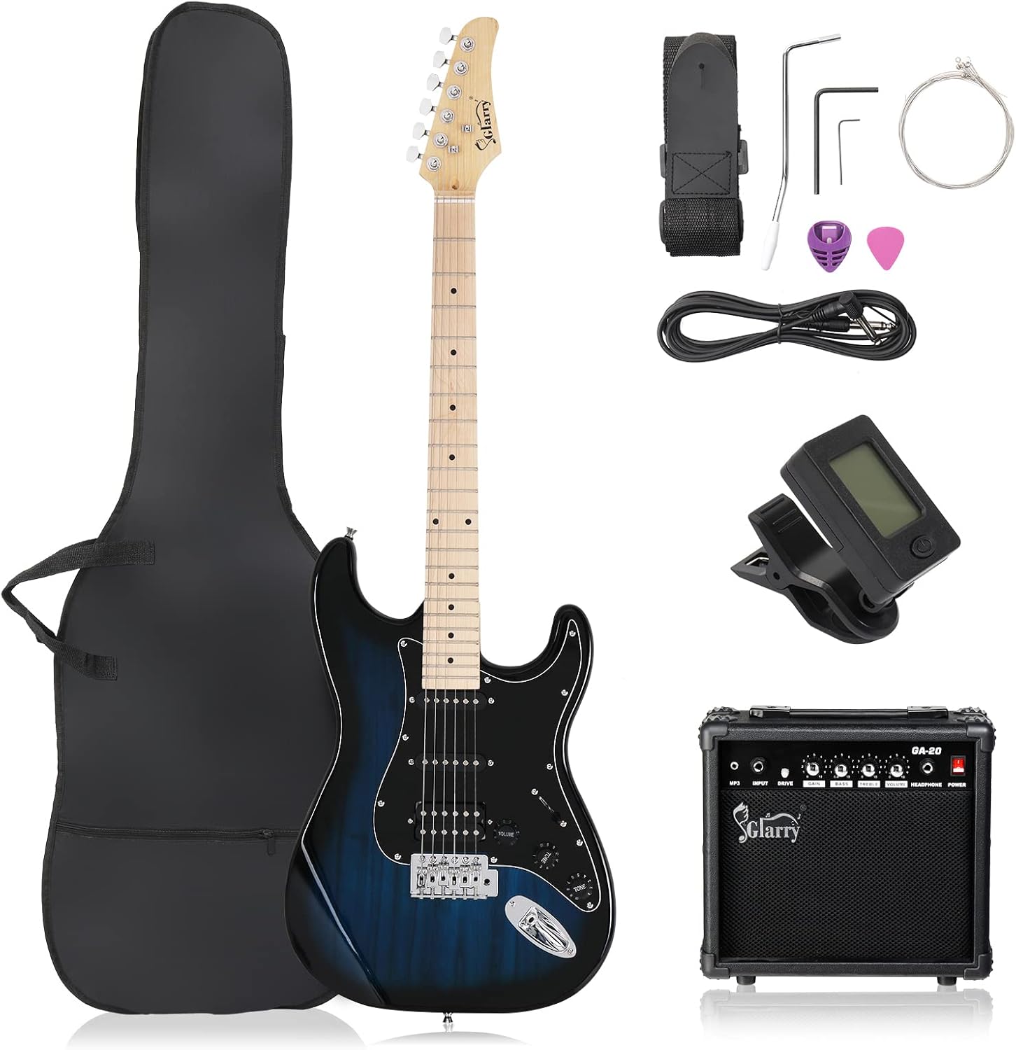 GLARRY 39in GST Series Electric Guitar Kit for Beginners with Amp