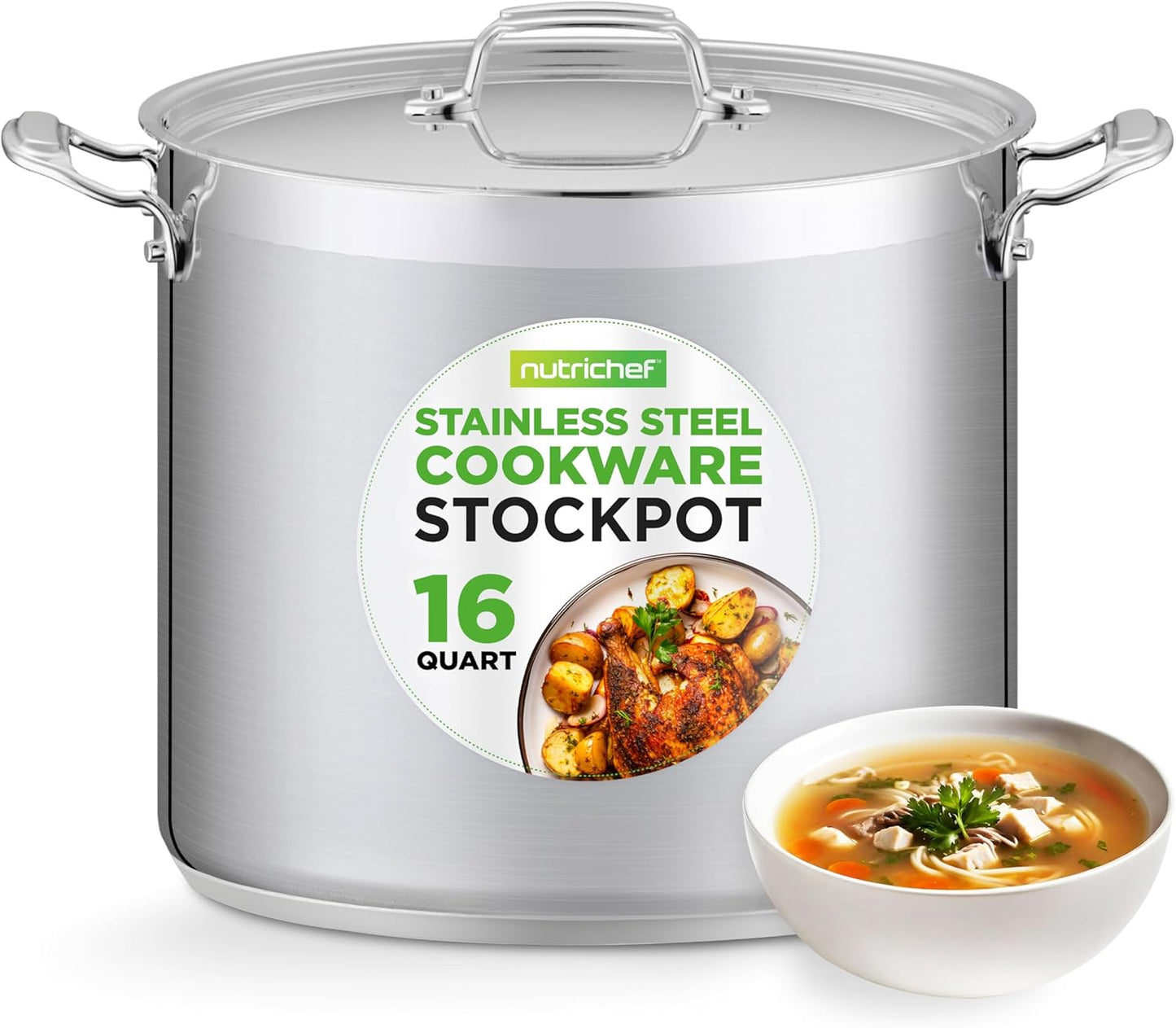 NutriChef 16-Quart Stainless Steel Stockpot for Large Cooking
