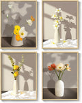 Framed Botanical Wall Art 4 Piece Yellow Floral Prints - Ready to Hang