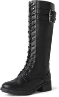 DREAM PAIRS Women's Pu Knee High Riding Combat Boots - Warm Knee-High