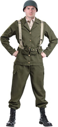 Deluxe Men's WW2 Soldier Costume Adult Dark Green Combat Uniform