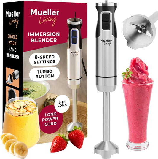 Mueller 8-Speed Handheld Immersion Blender - Turbo Mode for Effortless Blending