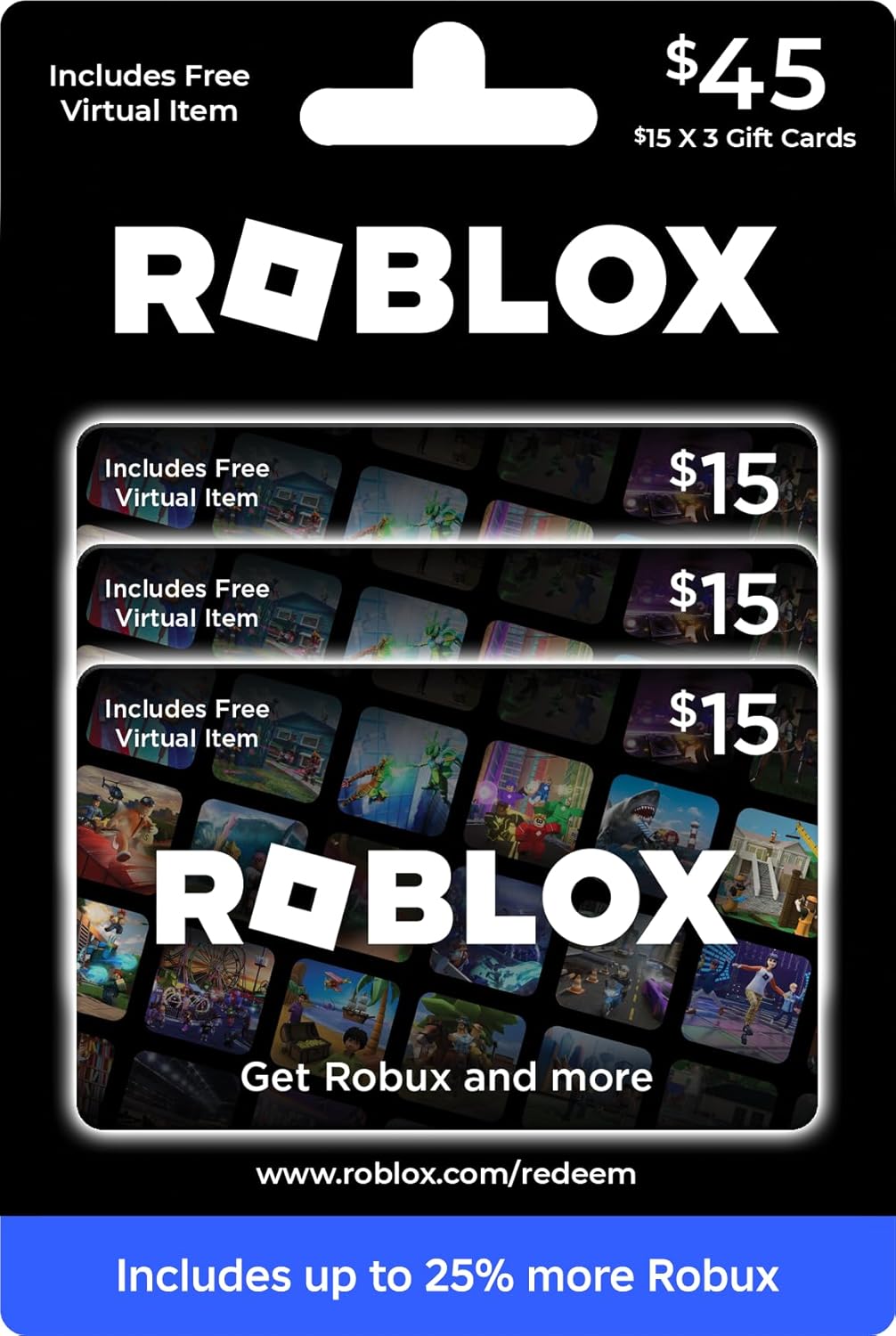 Roblox Gift Cards Multipack of 3 x $15 for Ultimate Fun