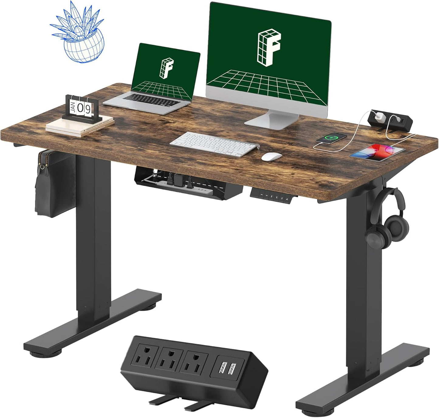 FLEXISPOT EN2 Height Adjustable Standing Desk with Power Outlet 48ft
