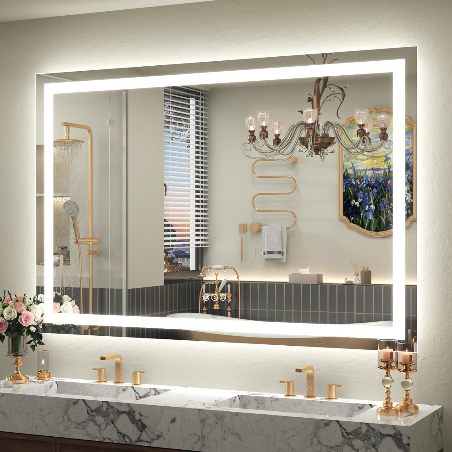 50x 40 LED Lighted Bathroom Mirror with Dimmable Anti-Fog Feature