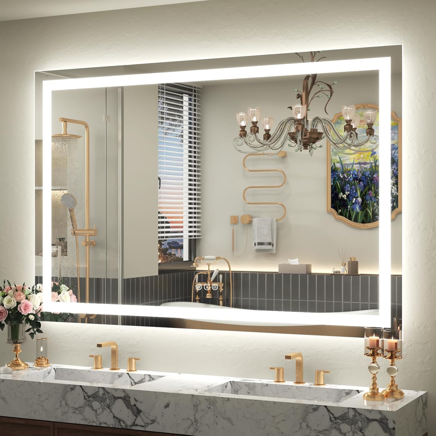 50x 40 LED Lighted Bathroom Mirror with Dimmable Anti-Fog Feature
