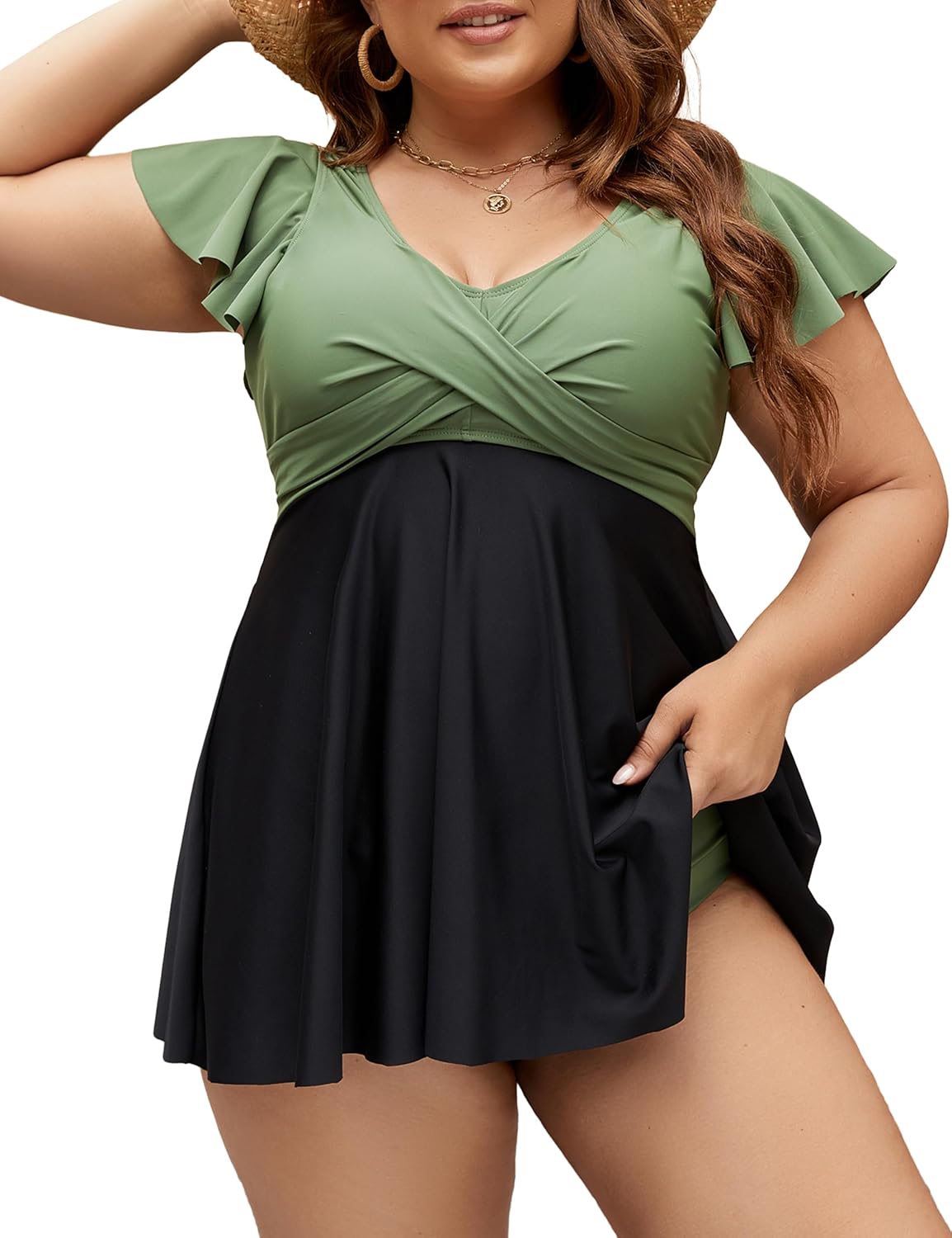Edelqual Plus Size Tankini Swimsuits with Tummy Control Design