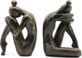 Decorative Girl Thinker Bookends Pair - Bronze Resin Desktop Decor