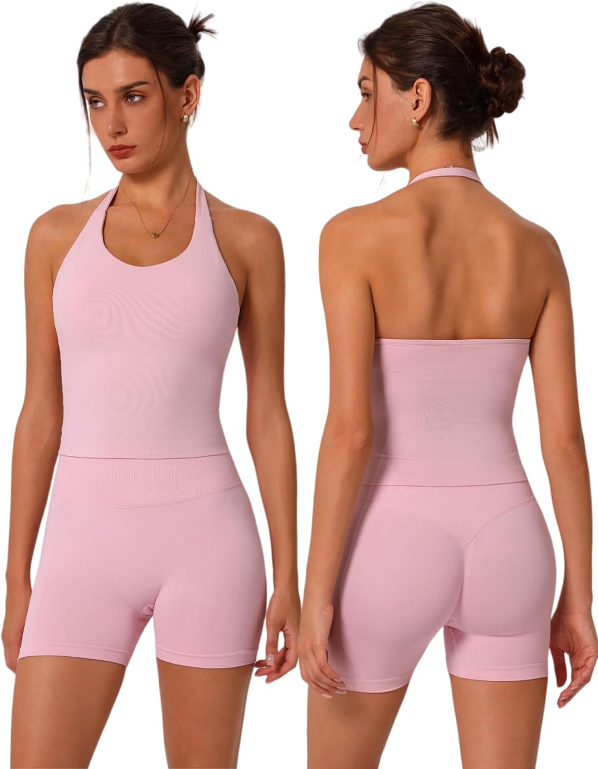 ABOCIW Workout Sets for Women: Seamless Halter Sports Bra & Shorts