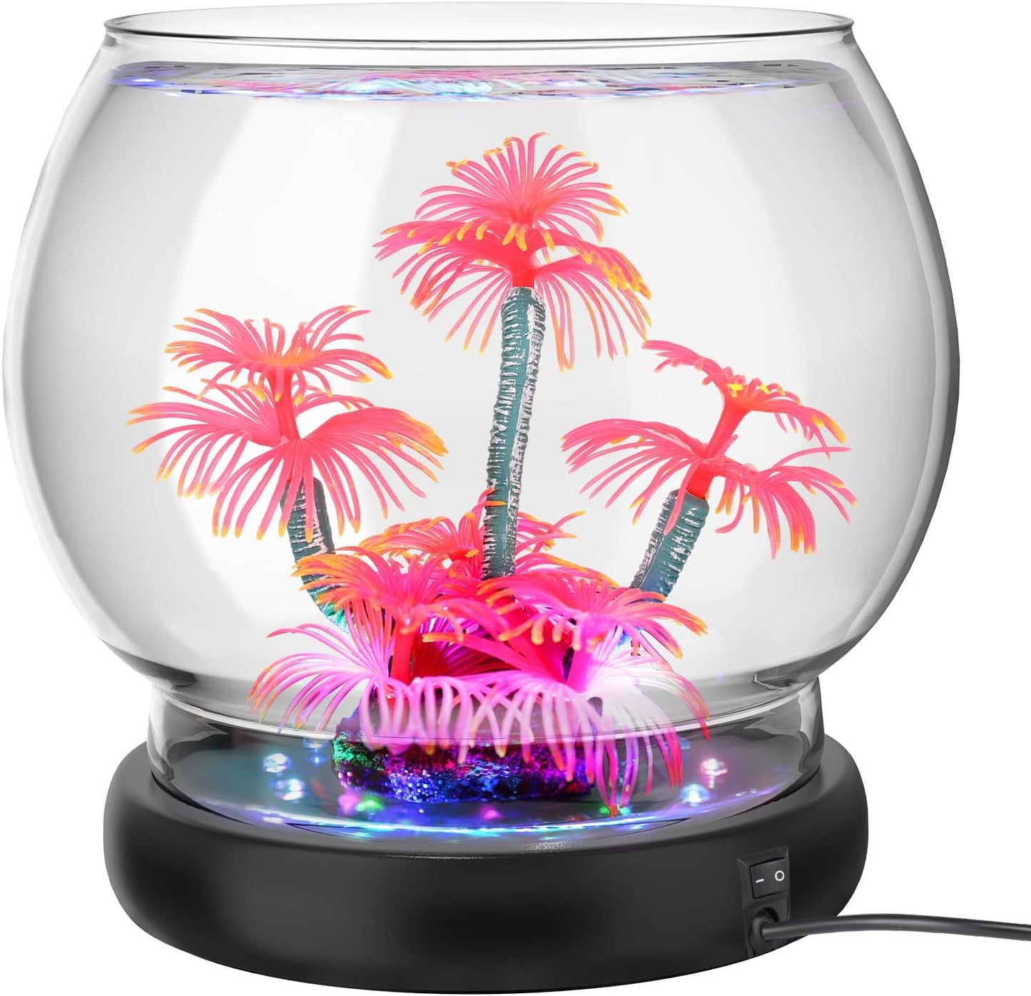 0.5 Gallon Glass Fish Bowl with LED Light for Betta Fish