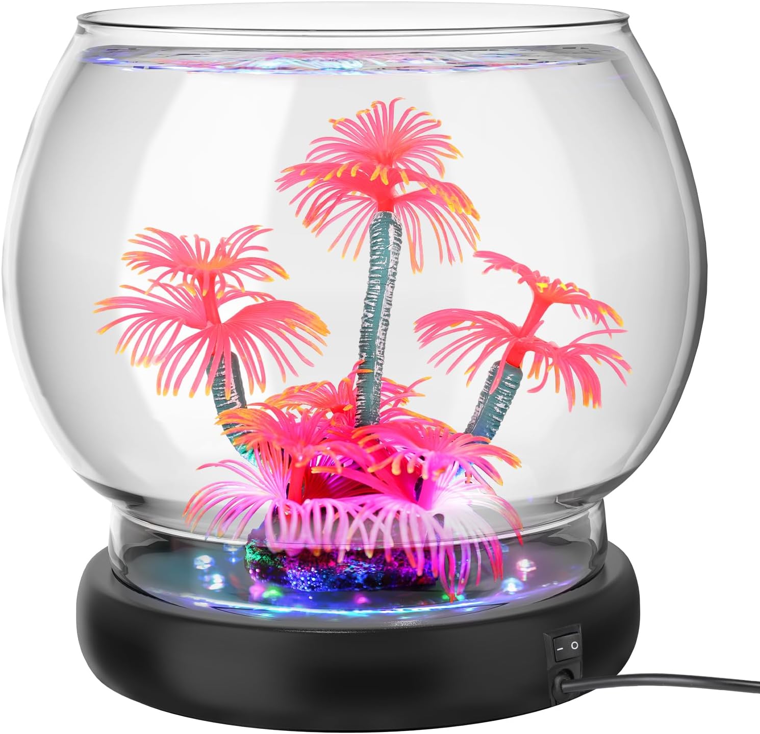 0.5 Gallon Glass Fish Bowl with LED Light for Betta Fish