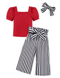 Toddler Girls Square Neck Shirt and Pants Set - Cute Spring Summer