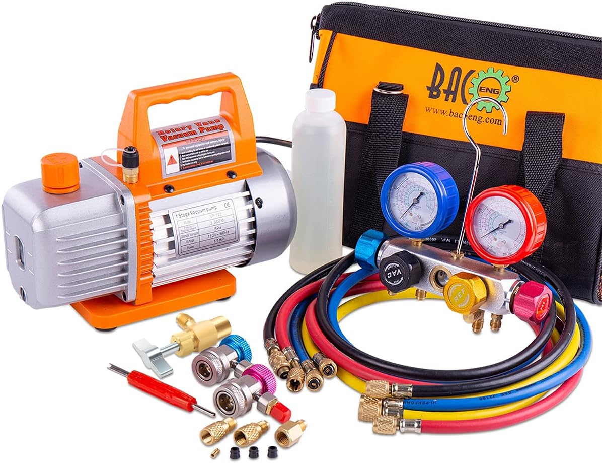 BACOENG AC Vacuum Pump and Gauge Set for R134a R410a R22