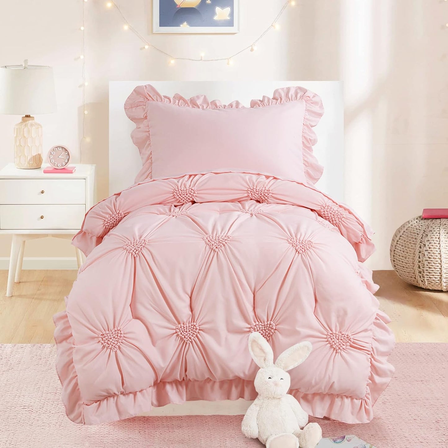 HOMBYS Pink Princess Toddler Bedding Set for Girls, Soft Comforter