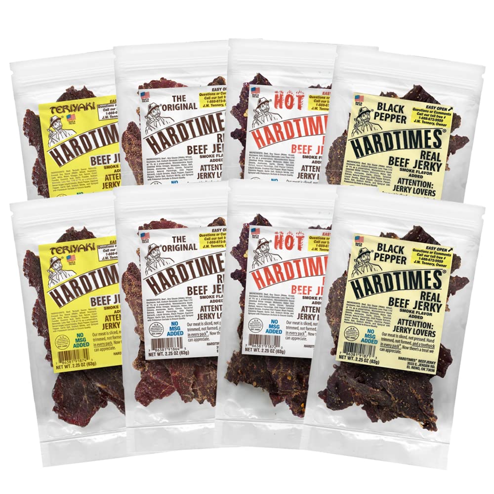 Hardtimes Handcrafted Beef Jerky Variety Pack - 8 Bags of Flavor