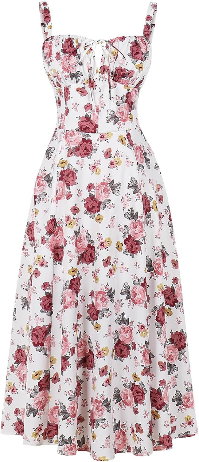 Floral Corset Dress for Women - Boho Midi Sundress Style