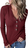 Women's V Neck Ribbed Button Knit Sweater - Slim Casual Top