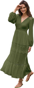 Long Sleeve Boho Maxi Dress for Women - Flowy Wedding Guest Dress