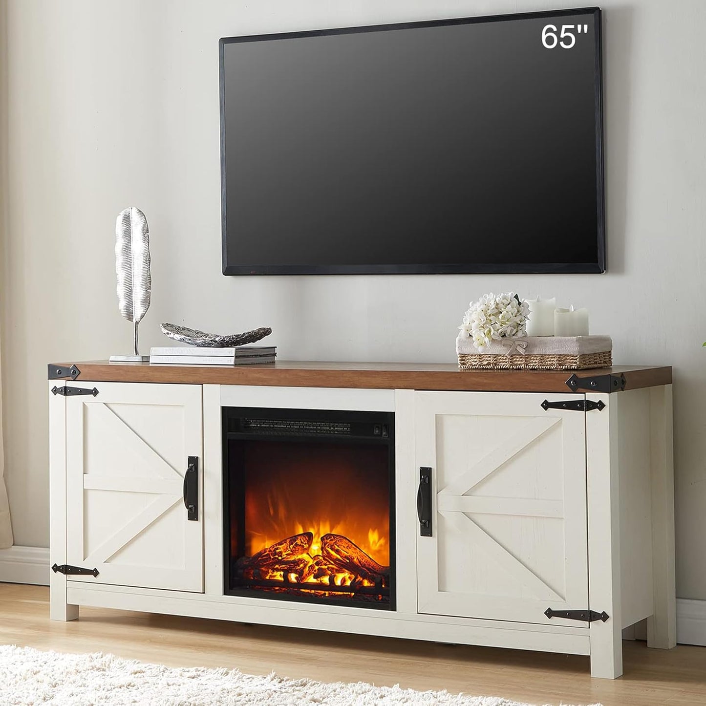 Farmhouse Fireplace TV Stand 65 - Antique White