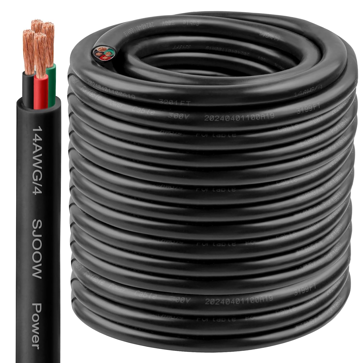 14/4 SJOOW Wire 200FT - Heavy-Duty 14 AWG Portable Cable