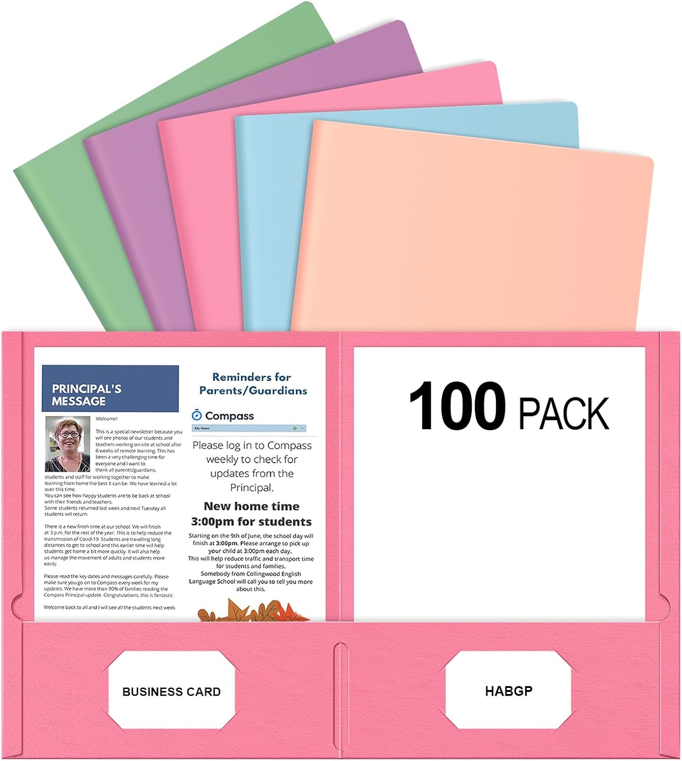 HABGP Two Pocket Folders 100 Pack for School Office Home Use