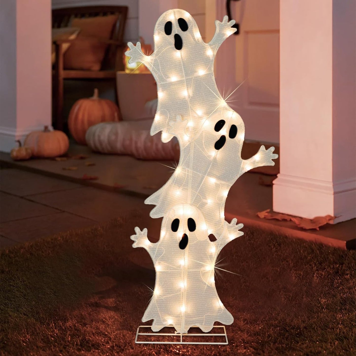 Lighted 3 Stacked Ghosts for Halloween Decor - 42 in Tall