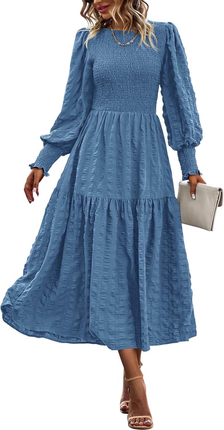 PRETTYGARDEN Women Puff Long Sleeve Maxi Dress for Spring 2025