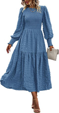 PRETTYGARDEN Puff Long Sleeve Smocked Maxi Dress - Flowy Empire