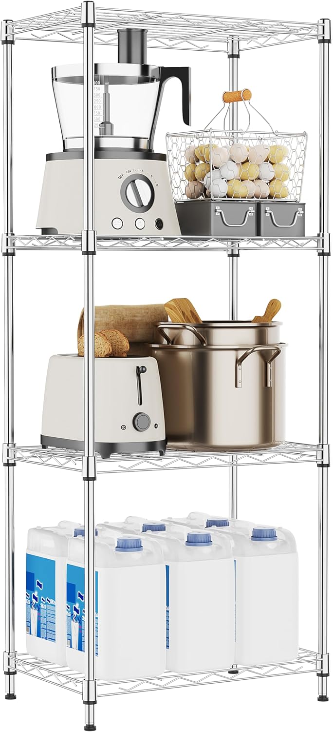 4 Tiers Metal Storage Shelves with Wheels for Versatile Use