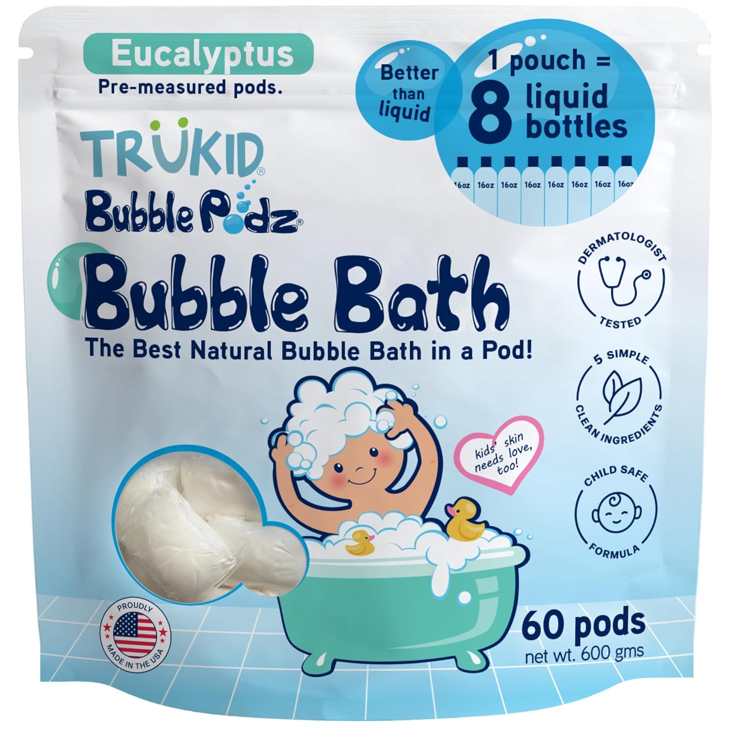 TruKid Bubble Podz Bubble Bath for Kids - Gentle & Fun Bubbles