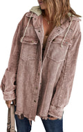 Corduroy Shacket Jacket Women Fall 2025 - Cozy Colorblock Hooded Coat