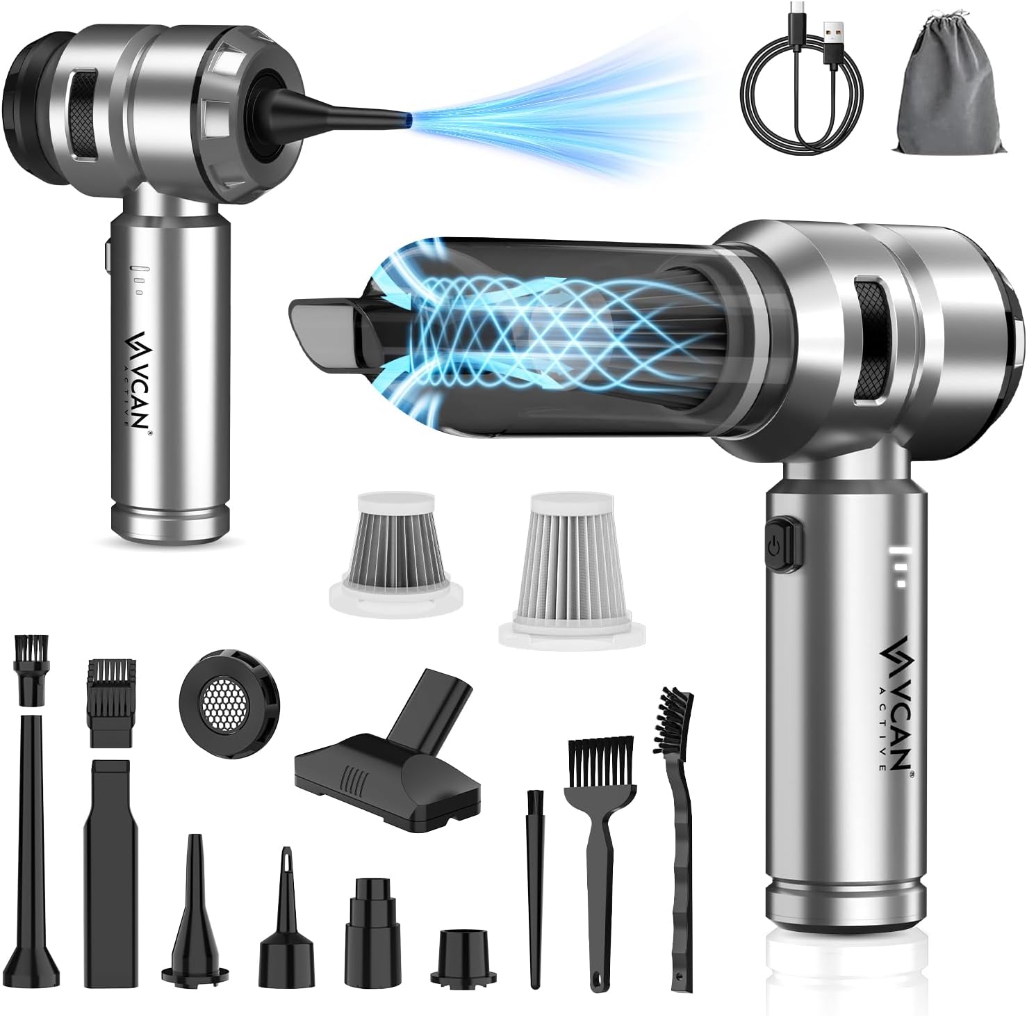 VCAN ACTIVE: High Power Car Vacuum, 18000PA, 40 Mins Runtime
