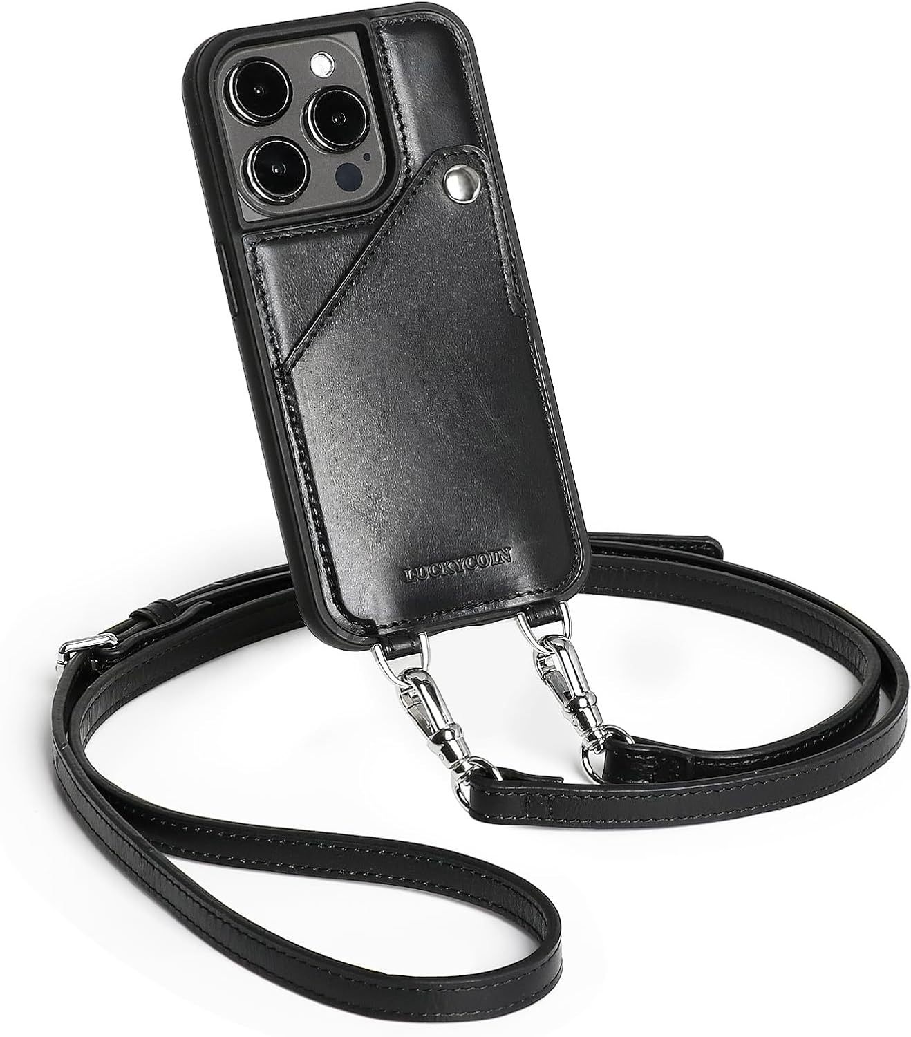 Leather Wallet Phone Case for iPhone 15 Pro with Lanyard
