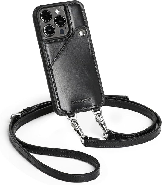Leather Wallet Phone Case for iPhone 15 Pro with Lanyard