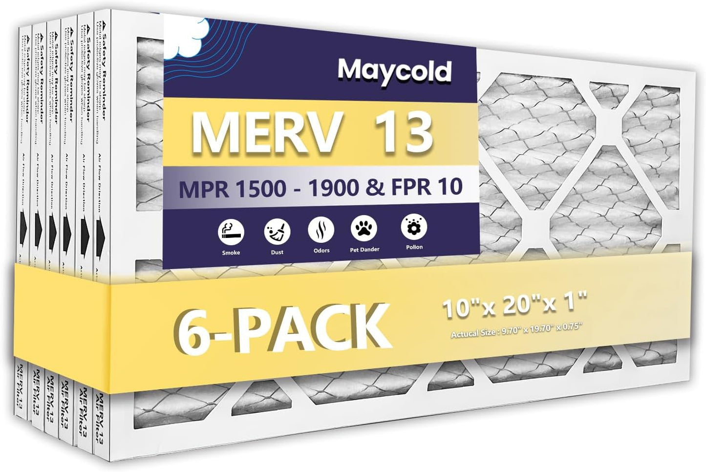 Maycold MERV 13 10x20x1 Air Filter Pack for Superior Filtration