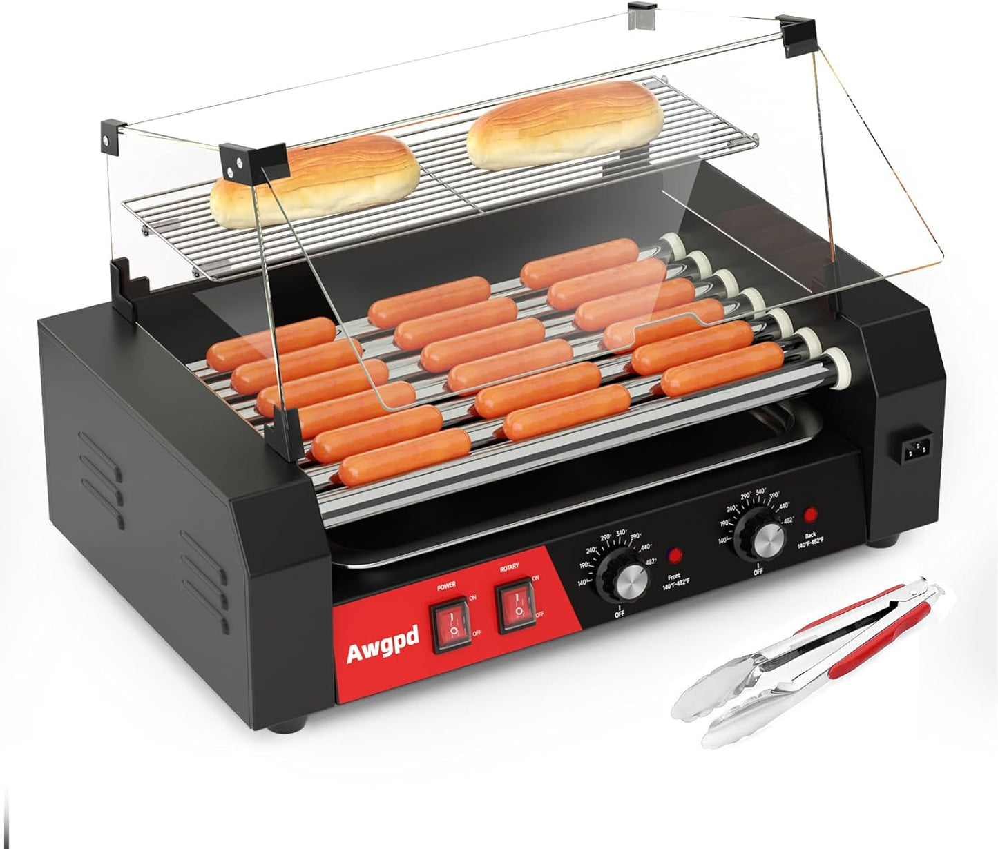 7 Roller Hot Dog Grill with Dual Temp Control for Easy Cooking