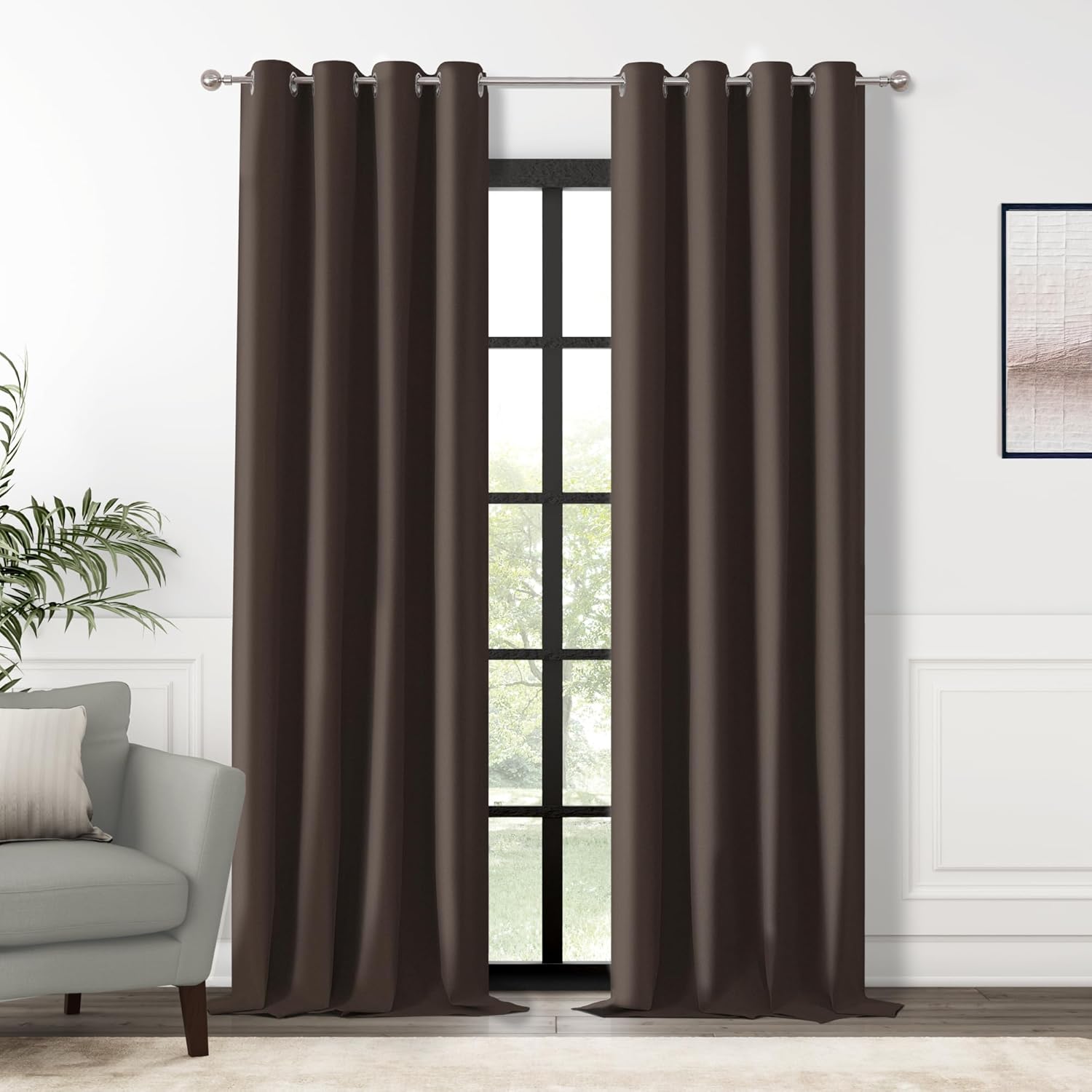 100% Blackout Brown Solid Curtains for Bedroom and Living Room