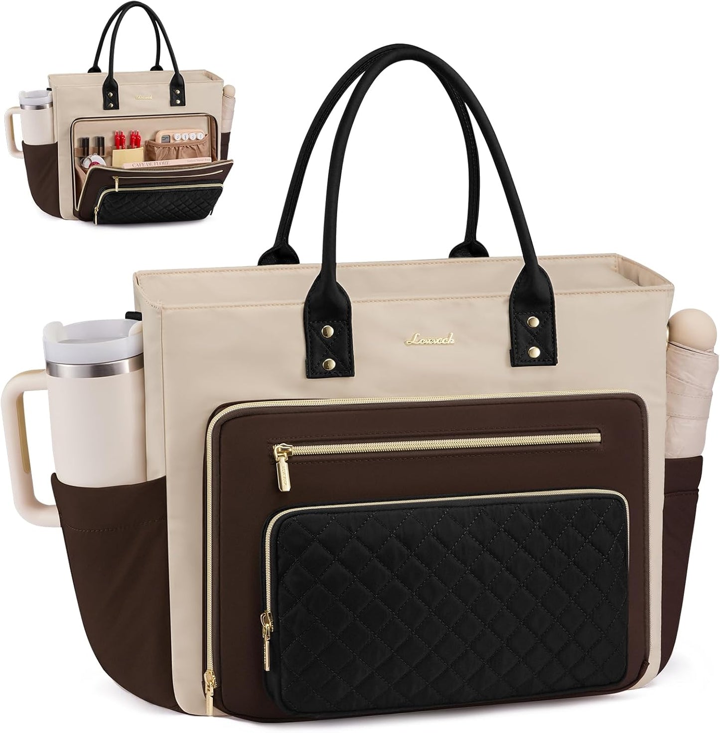 LOVEVOOK Laptop Tote Bag for Women with Large Cup Holder