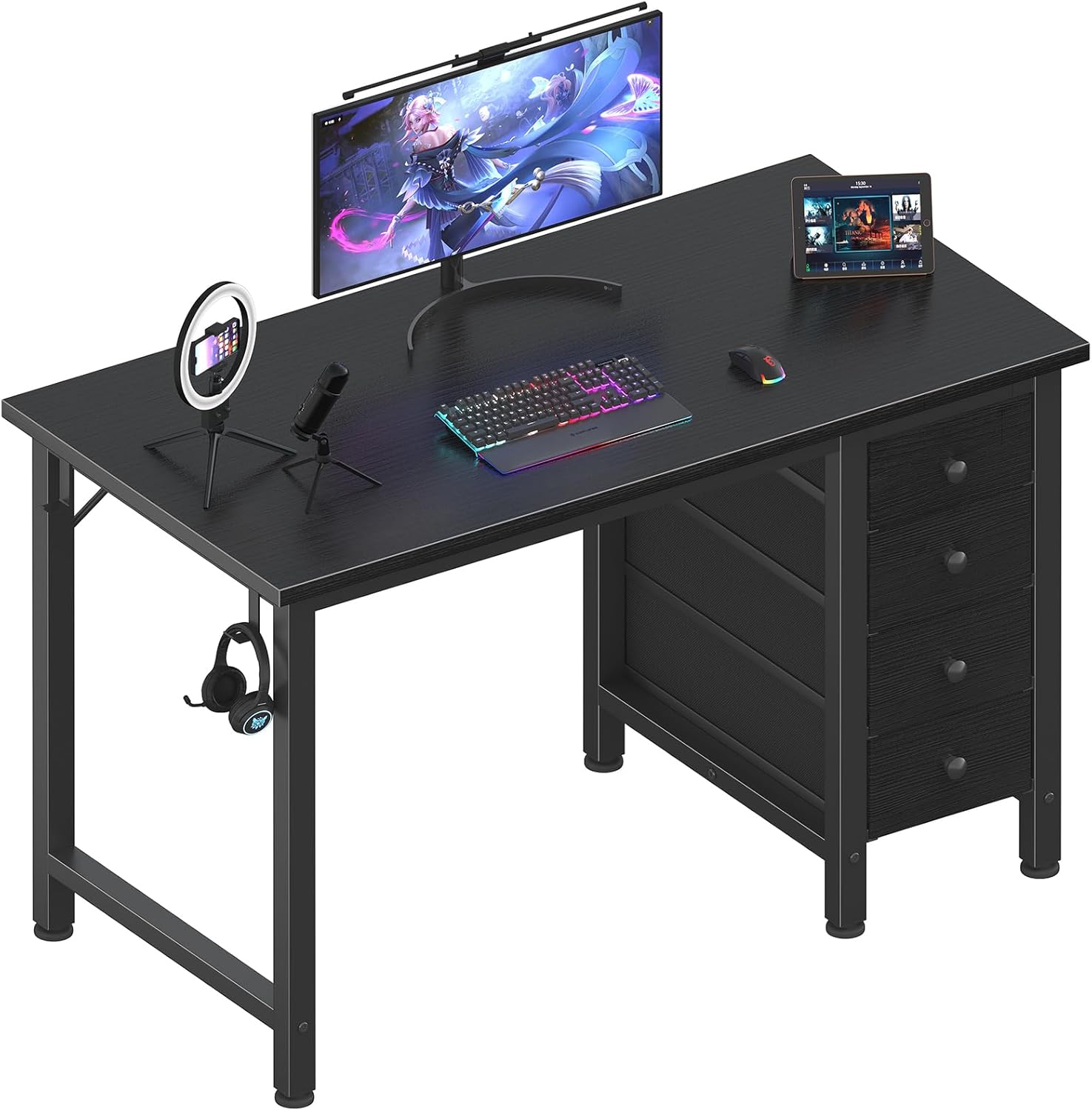 Lufeiya Small Gaming Desk with 4 Drawers - Space-Saving Solution