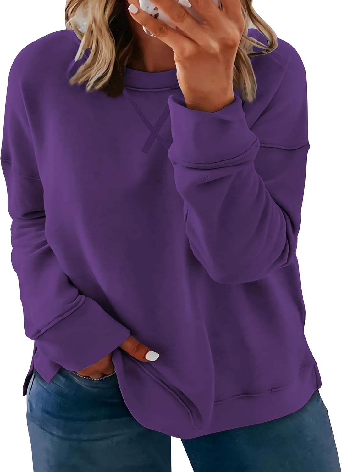 Women's Plus Size Casual Crew Neck Sweatshirt for Fall Fashion