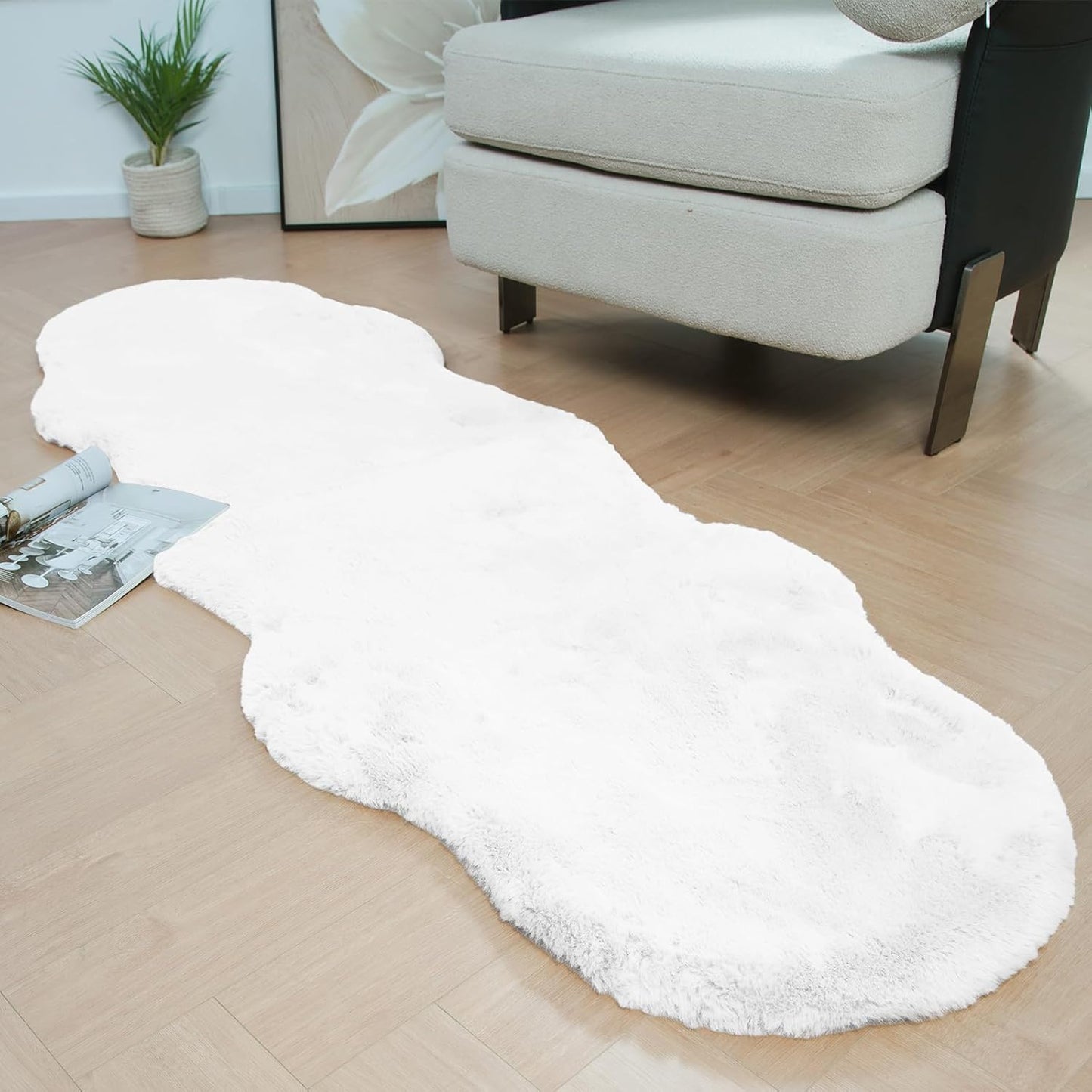 Soft Faux Sheepskin Runner Rug for Bedroom and Living Room
