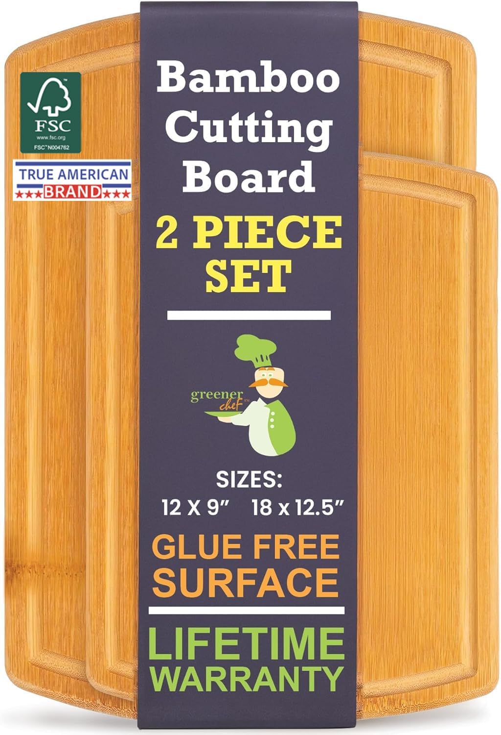 Extra Large Bamboo Cutting Board Set of 2 for Kitchen Use
