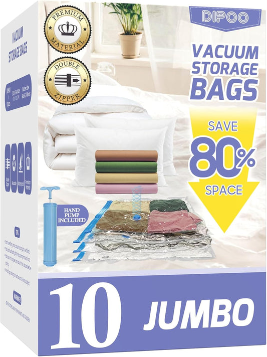 10 Jumbo Vacuum Bags: 80% Space Saving