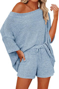 Mafulus Women's 2 Piece Off Shoulder Knit Top and Shorts Set - Cozy 34
